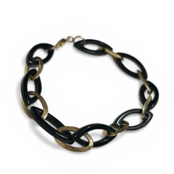 Elegant Two Tone Black and Gold Chainlink Bracelet Fashion Jewelry - Picture 1 of 4